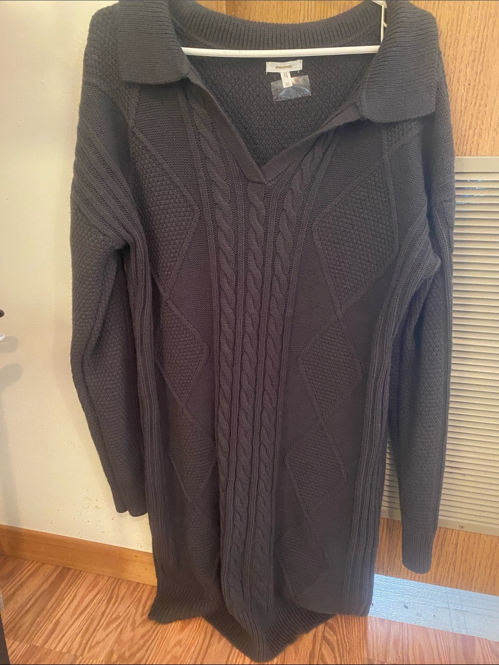 Maurices Charcoal Cable V-Neck Sweater Dress with Collar XL Fall Cozy Winter
